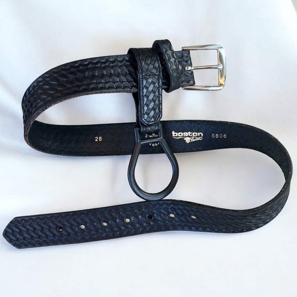 Boston Leather Black Duty Belt Woven Patterned Size 28 6606 Police Uniform 28”